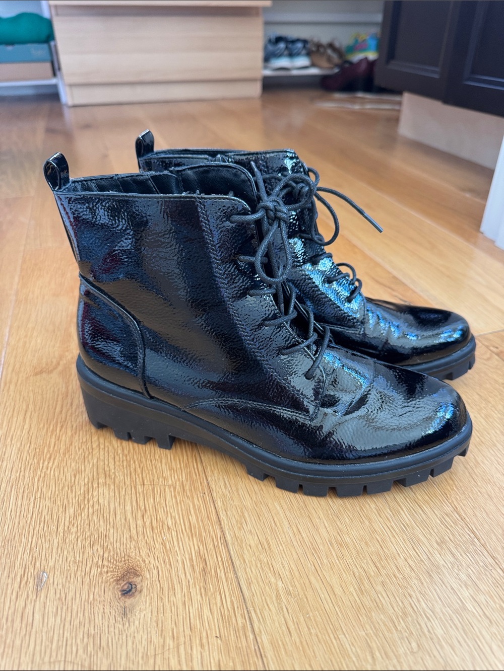 White Mountain Black Patent Lace-Up Platform Boots